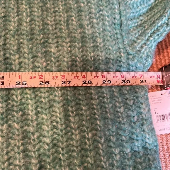 NWT FREE PEOPLE blue bell v neck oversized sweater in electric teal size large - Picture 8 of 11